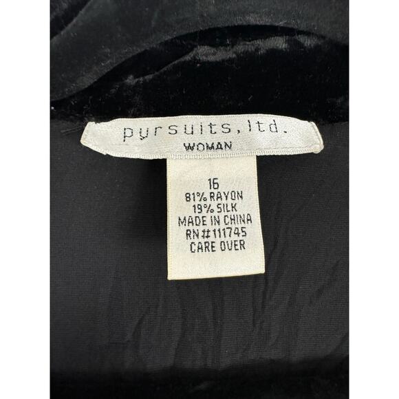 Pursuits Ltd. Black Velvet Button-Up Shirt, Women’s Size 16, Silk Blend, Retro - Picture 3 of 6